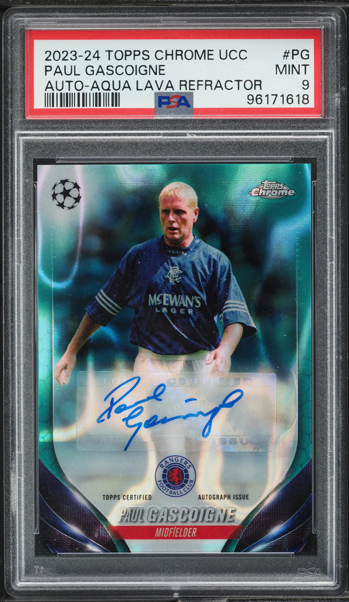2023 Topps Chrome UEFA Club Competitions Aqua Lava Ref Paul Gascoigne AUTO PSA 9