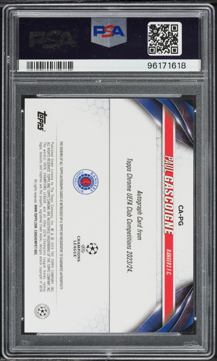 2023 Topps Chrome UEFA Club Competitions Aqua Lava Ref Paul Gascoigne AUTO PSA 9