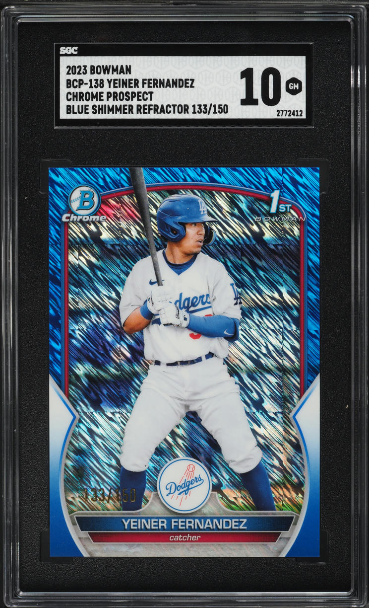 2023 Bowman Chrome Blue Shimmer Refractor Yeiner Fernandez PROSPECT /150 SGC 10