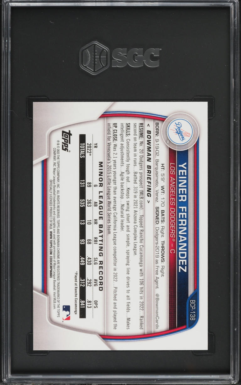2023 Bowman Chrome Blue Shimmer Refractor Yeiner Fernandez PROSPECT /150 SGC 10