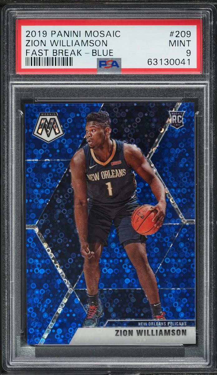 2019 Panini Mosaic Basketball Mosaic Fast Break Blue Zion Williamson #209 PSA 9