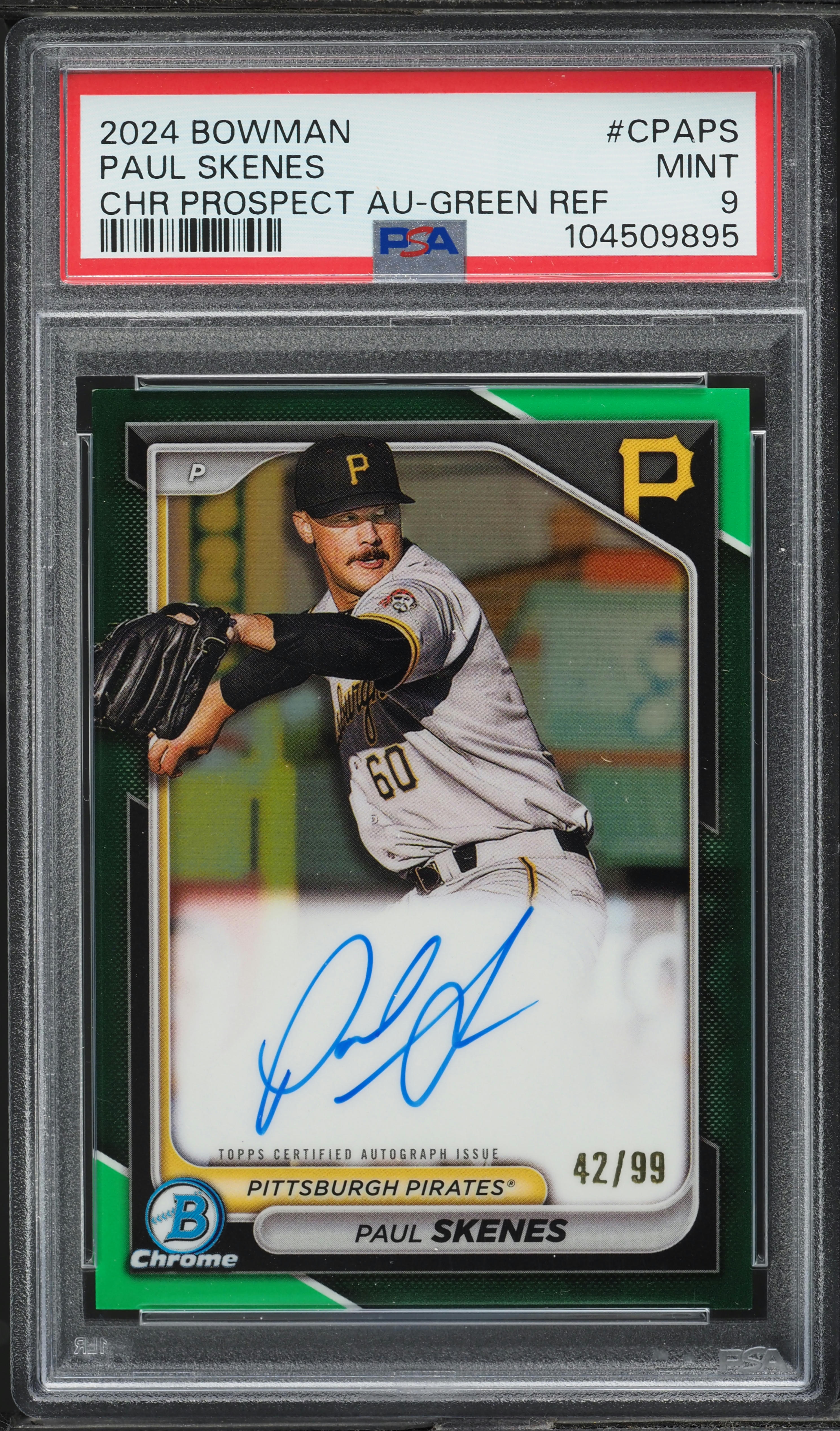 2024 Bowman Chrome Green Refractor Paul Skenes PROSPECT AUTO /99