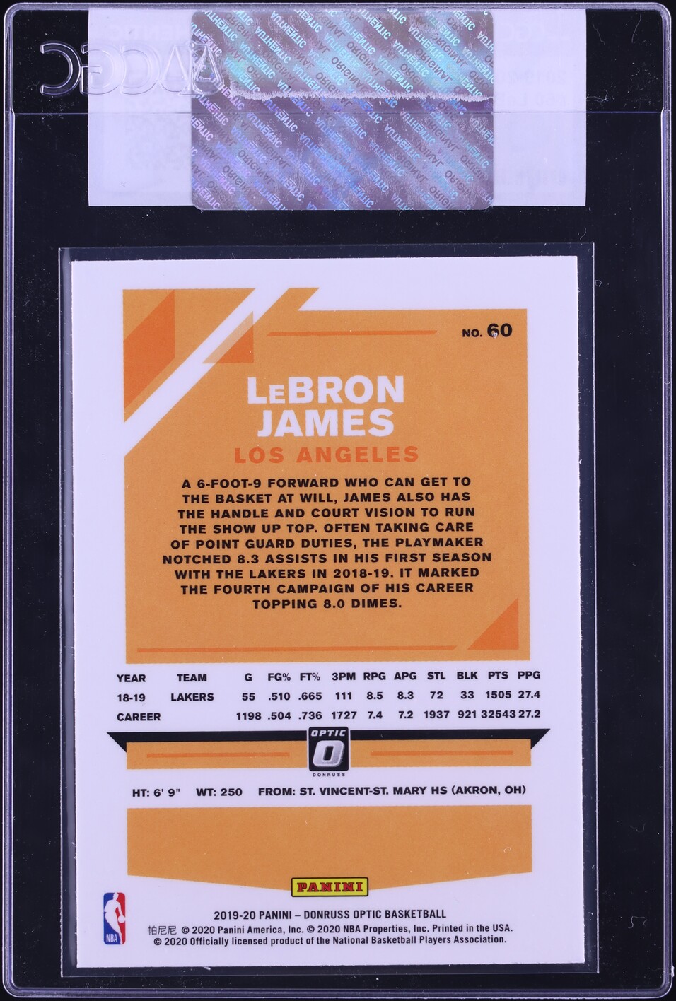 2019 Donruss Optic LeBron James #60 CGC AUTH