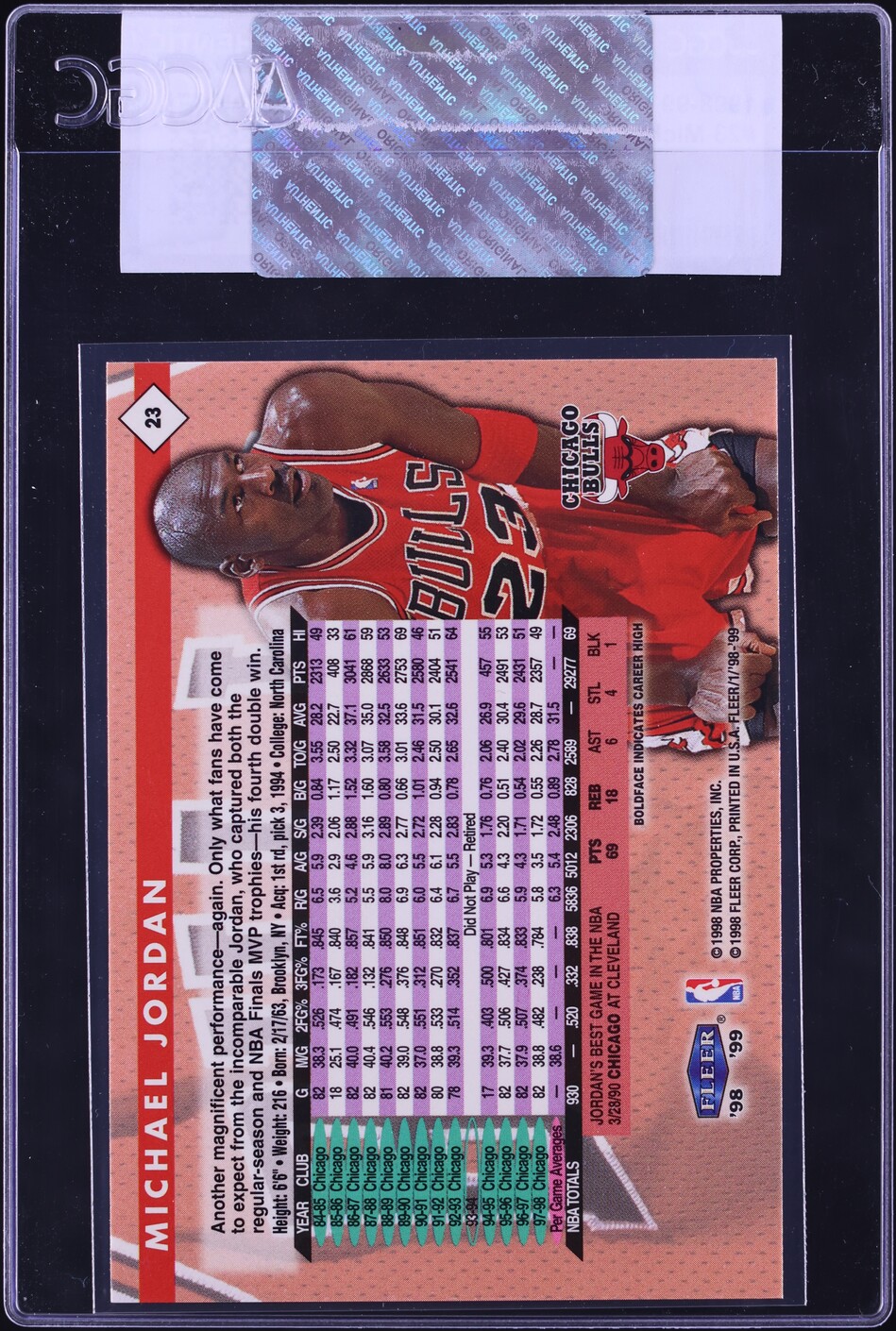 1998 Fleer Tradition Michael Jordan #23 CGC AUTH