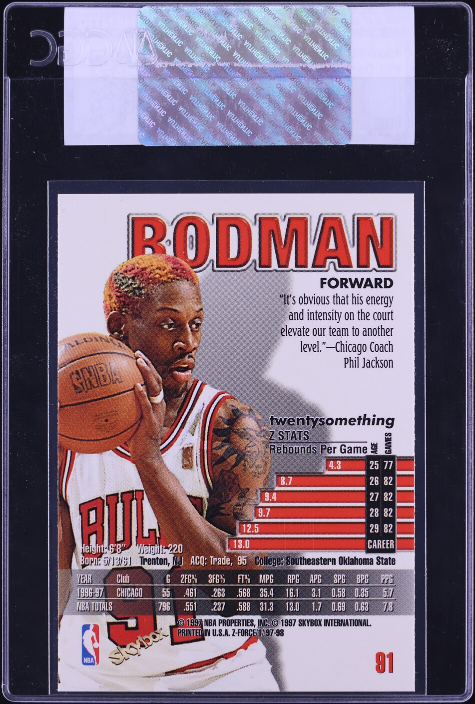 1997 Skybox Z-Force Dennis Rodman #91 CGC AUTH