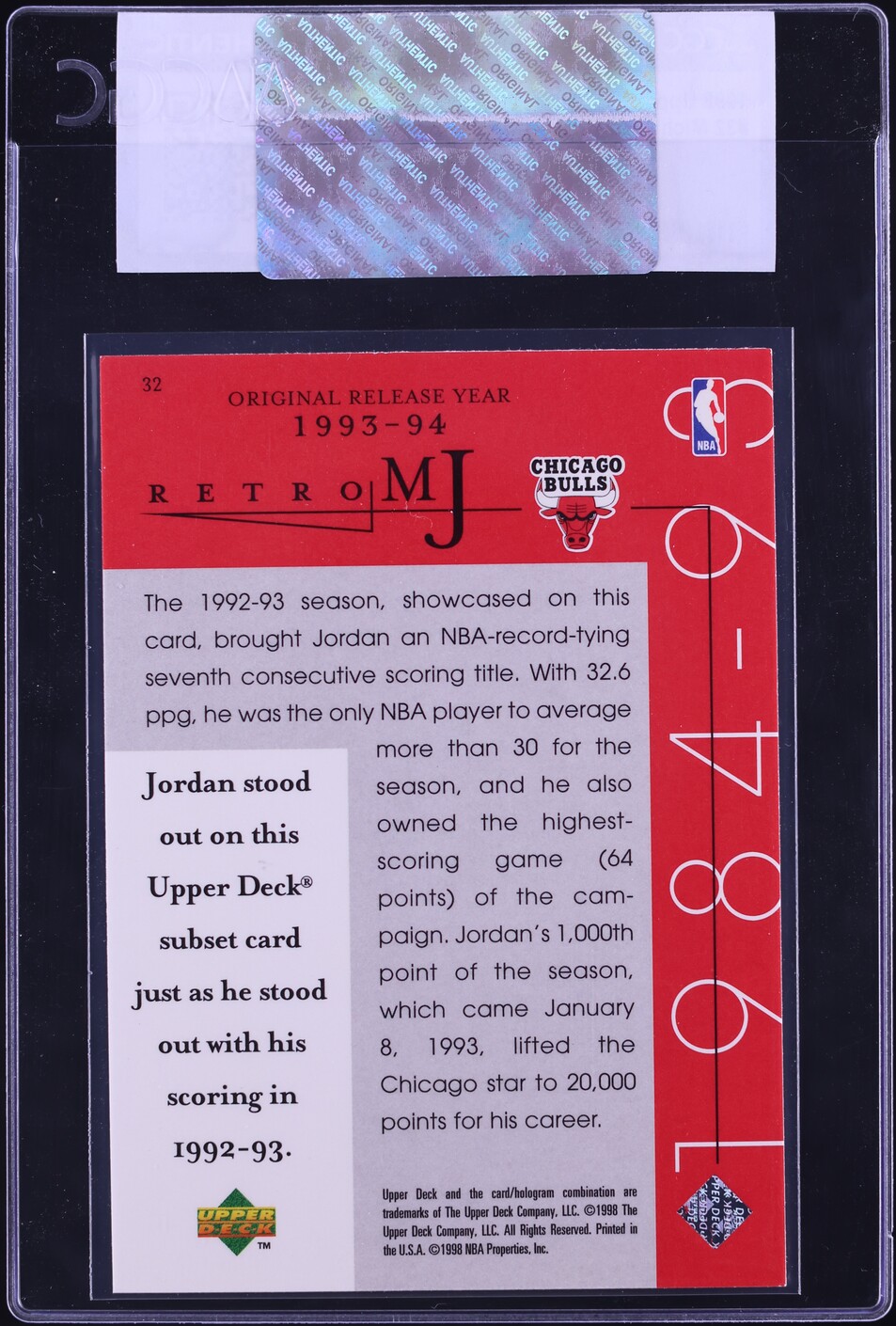 1998 Upper Deck MJ Career Collection Michael Jordan #32 CGC AUTH