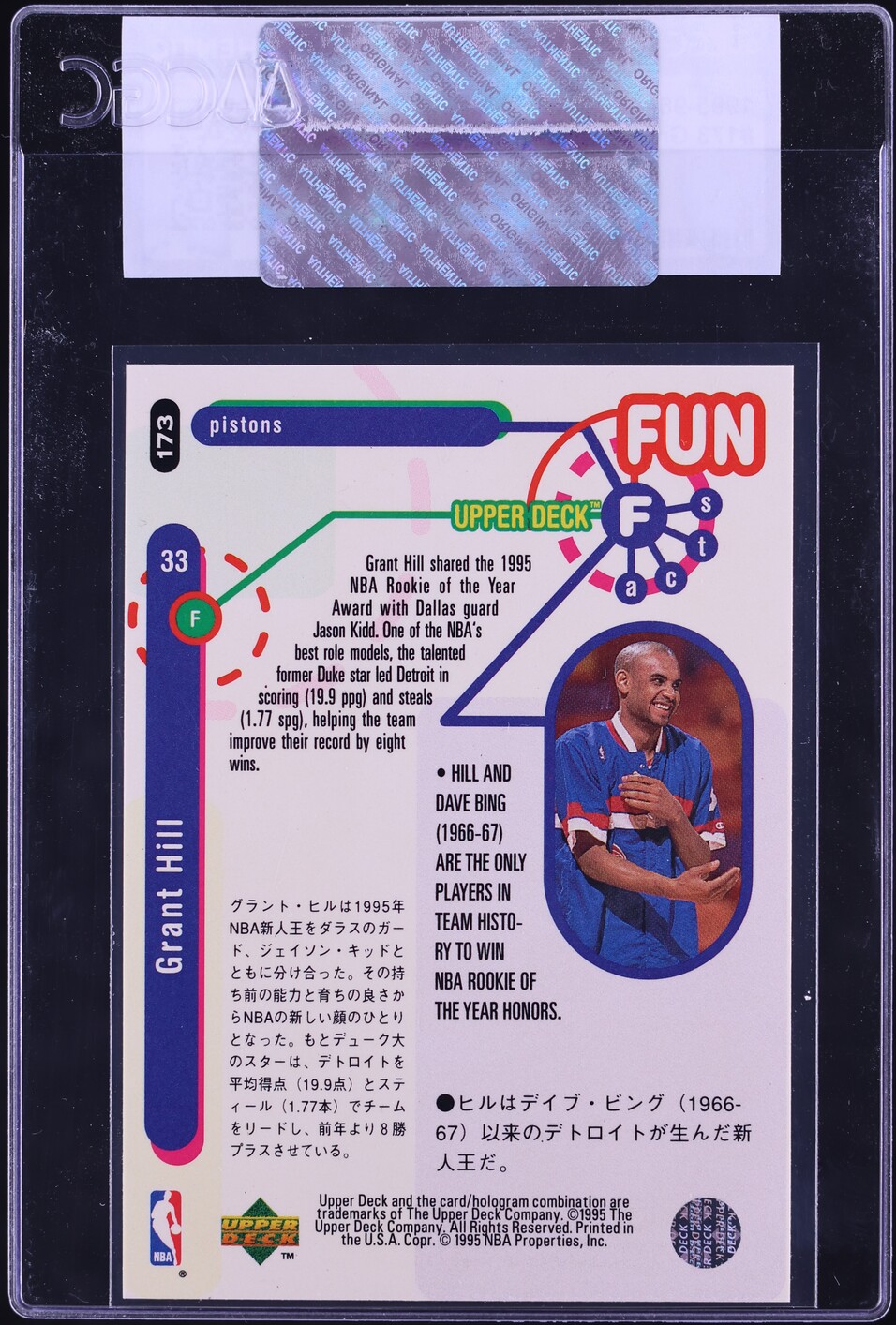 1995 Collector's Choice Grant Hill #173 CGC AUTH