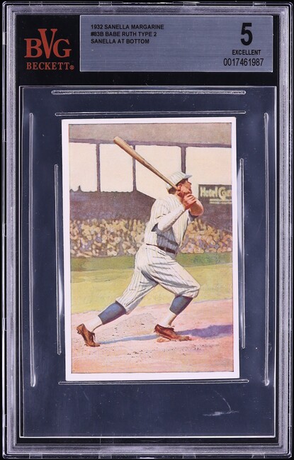 1932 Sanella Margarine Babe Ruth TYPE 2, SANELLA AT BOTTOM #83B BVG 5 EX