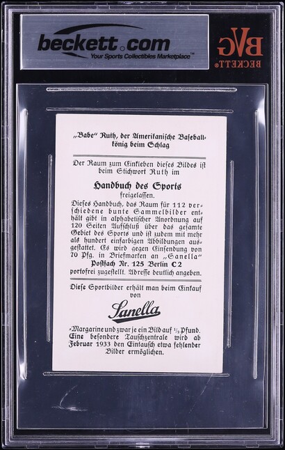 1932 Sanella Margarine Babe Ruth TYPE 2, SANELLA AT BOTTOM #83B BVG 5 EX