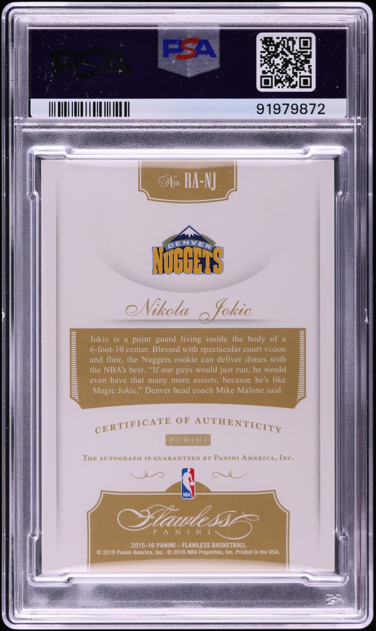 2015 Panini Flawless Nikola Jokic ROOKIE AUTO /25 #RA-NJ PSA 10 GEM MINT