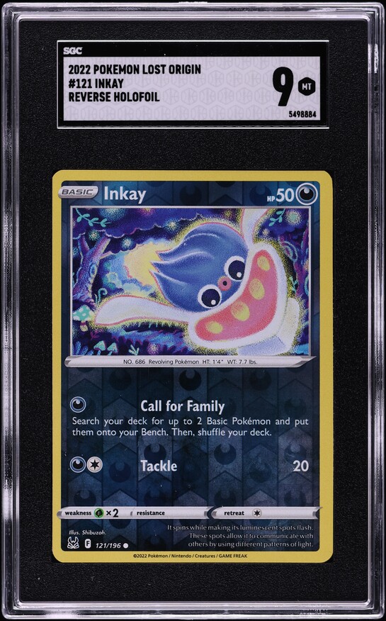 2022 Pokemon Sword & Shield Lost Origin Reverse Holo Inkay #121 SGC 9 MINT