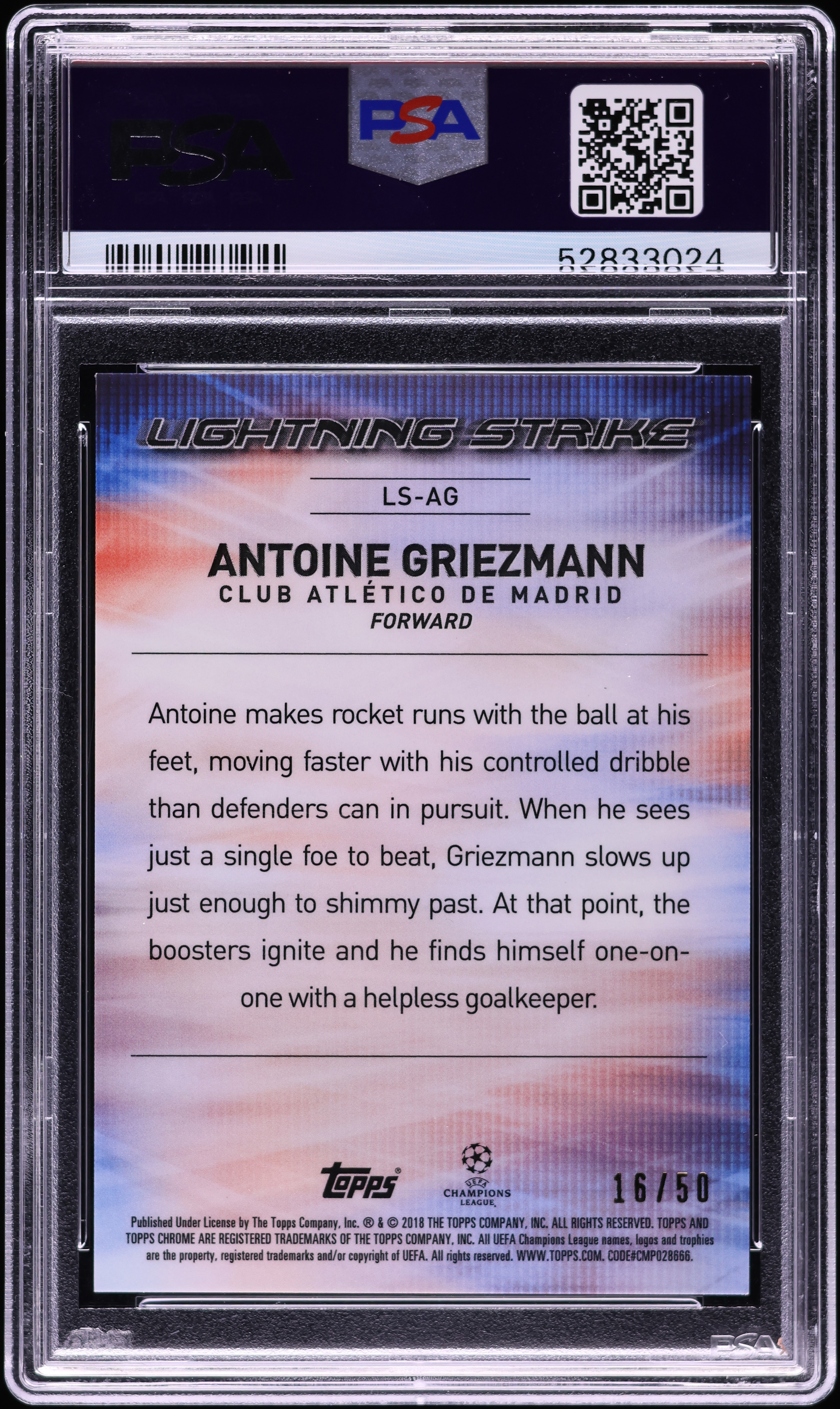 2017 Topps Chrome UCL Lightning Strike Gold Antoine Griezmann /50