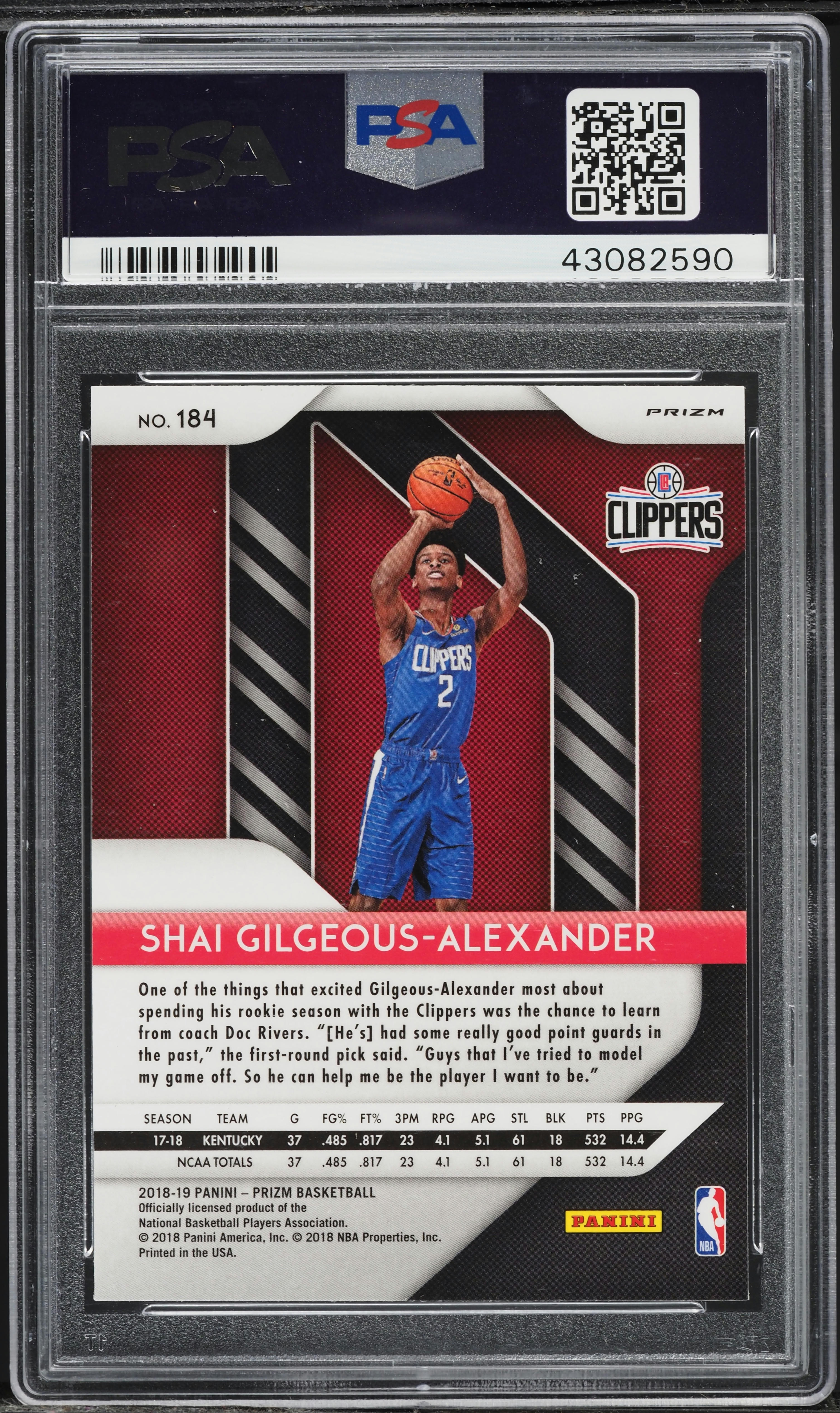 2018 Panini Prizm Silver Shai Gilgeous-Alexander ROOKIE #184 PSA