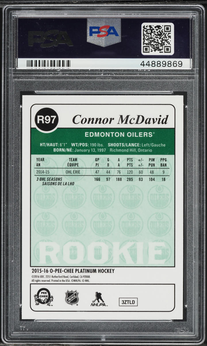 2015 O-Pee-Chee Platinum Retro Connor McDavid ROOKIE #R97 PSA 10 GEM MINT