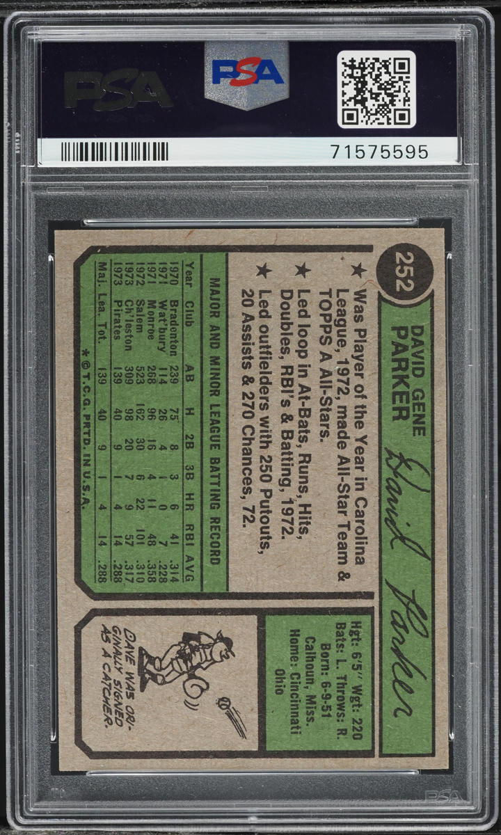 1974 Topps Dave Parker ROOKIE #252 PSA 9 MINT