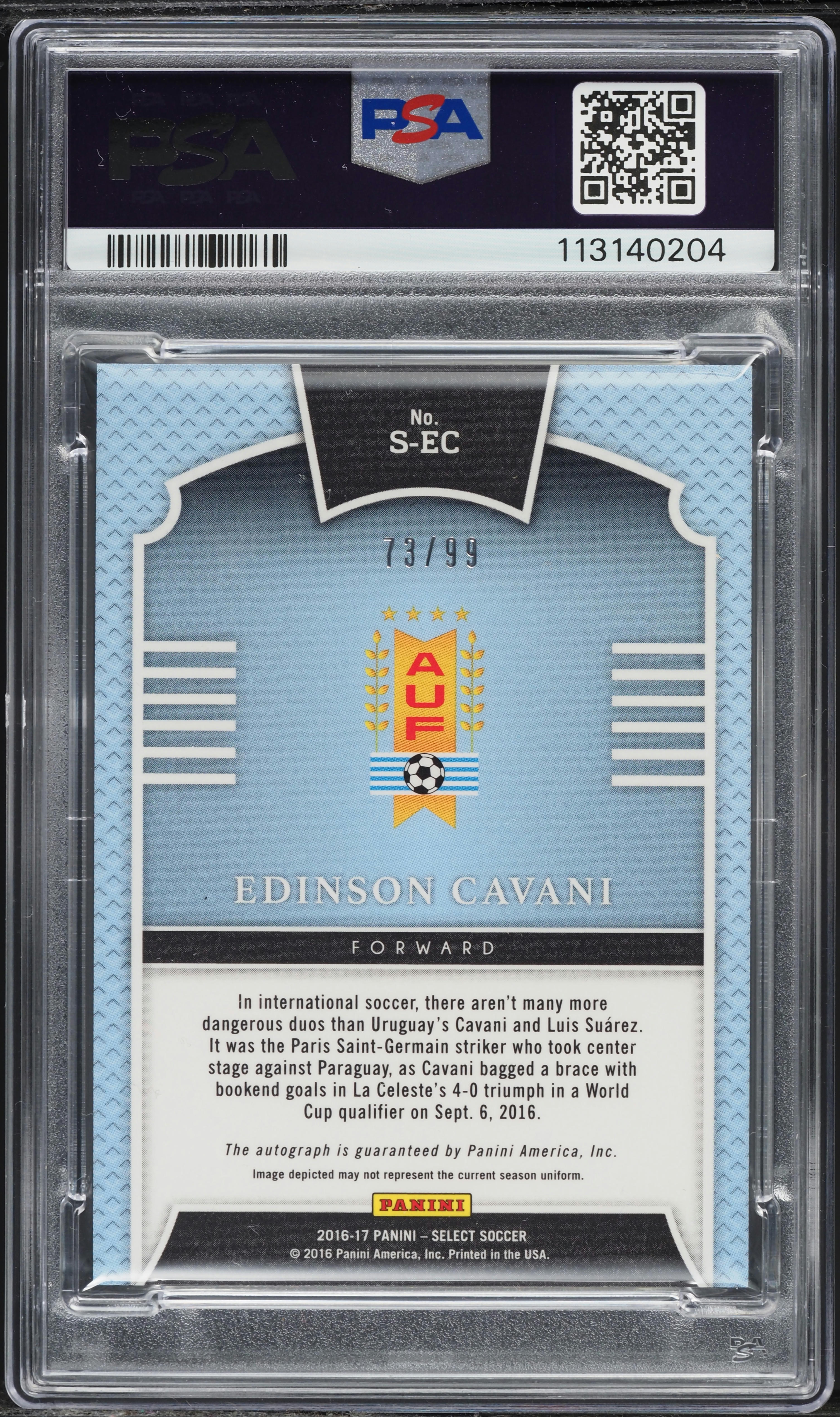 2016 Select Signatures Edinson Cavani AUTO /99 #S-EC PSA 10 GEM