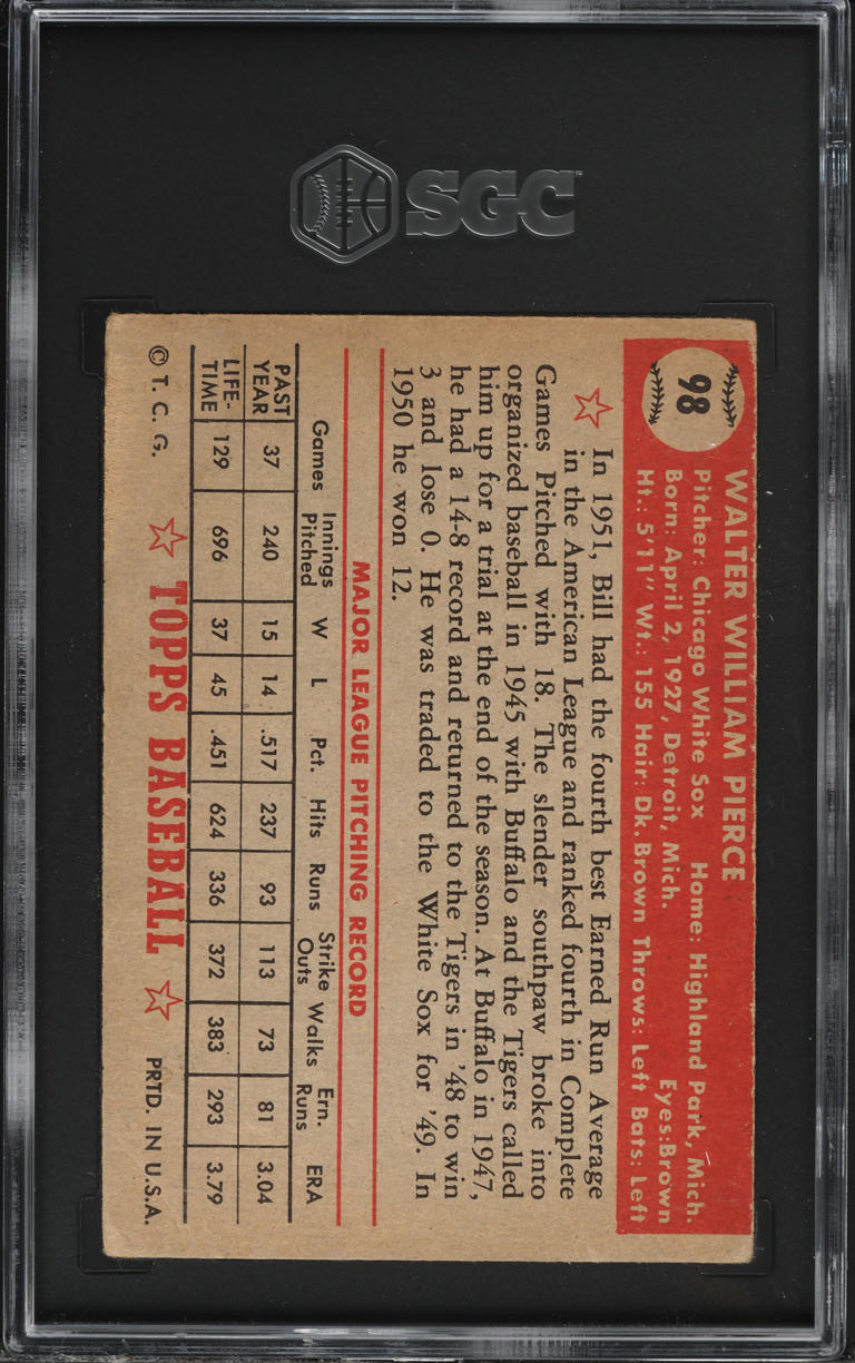 1952 Topps Bill Pierce #98 SGC 2 GD