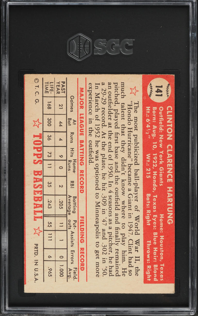 1952 Topps Clint Hartung #141 SGC 2 GD