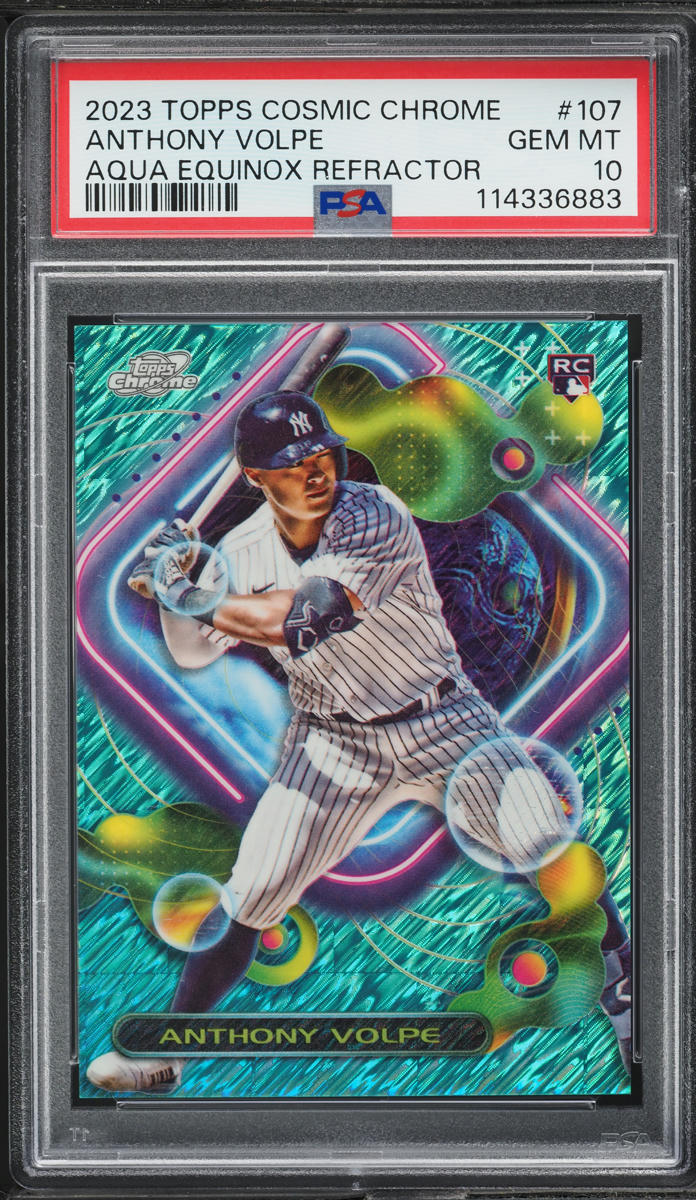 2023 Topps Cosmic Chrome Aqua Equinox Refractor Anthony Volpe RC /199 PSA 10 GEM