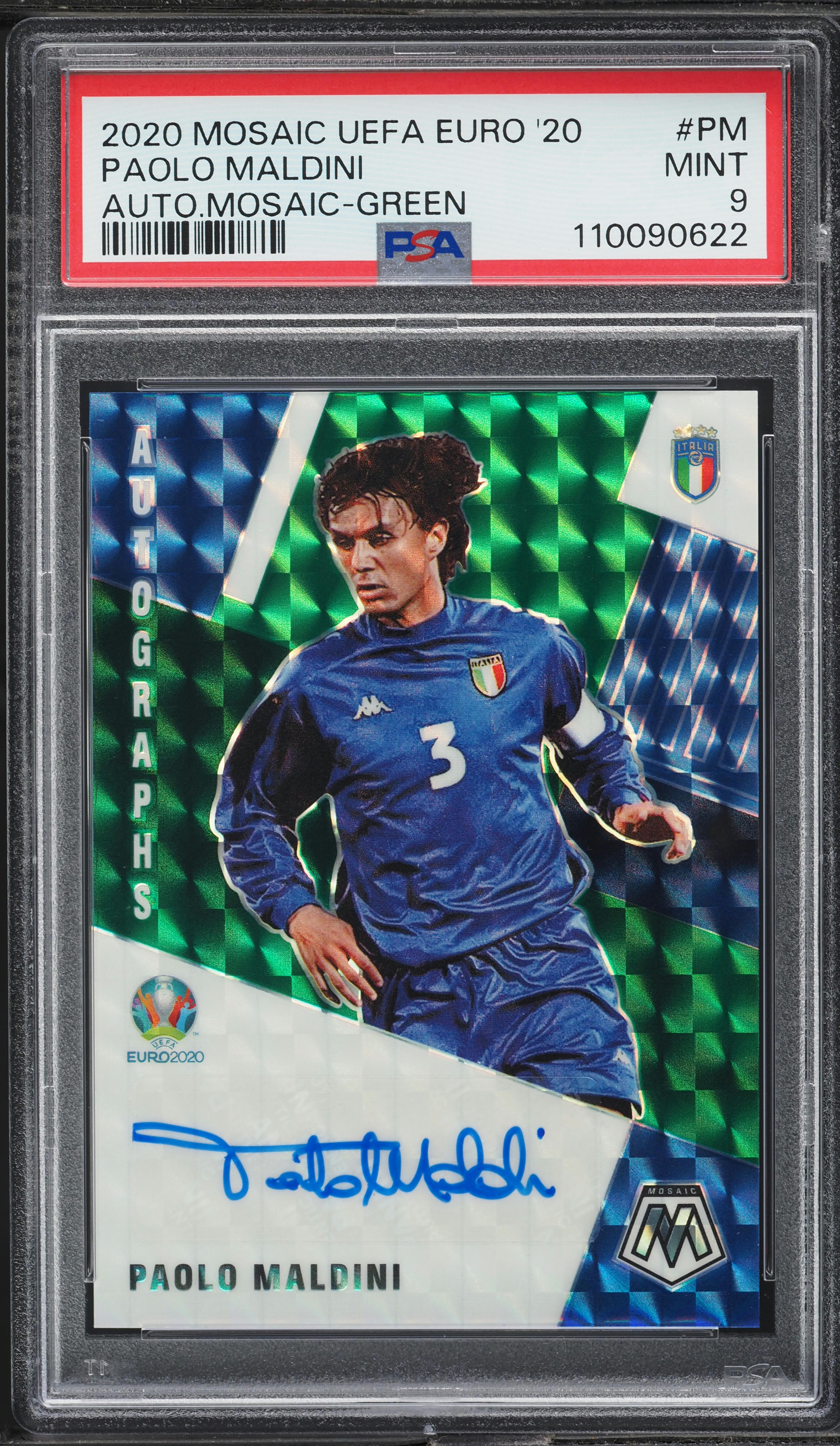 2020 Panini Mosaic UEFA Euro Green Paolo Maldini AUTO #PM PSA 9