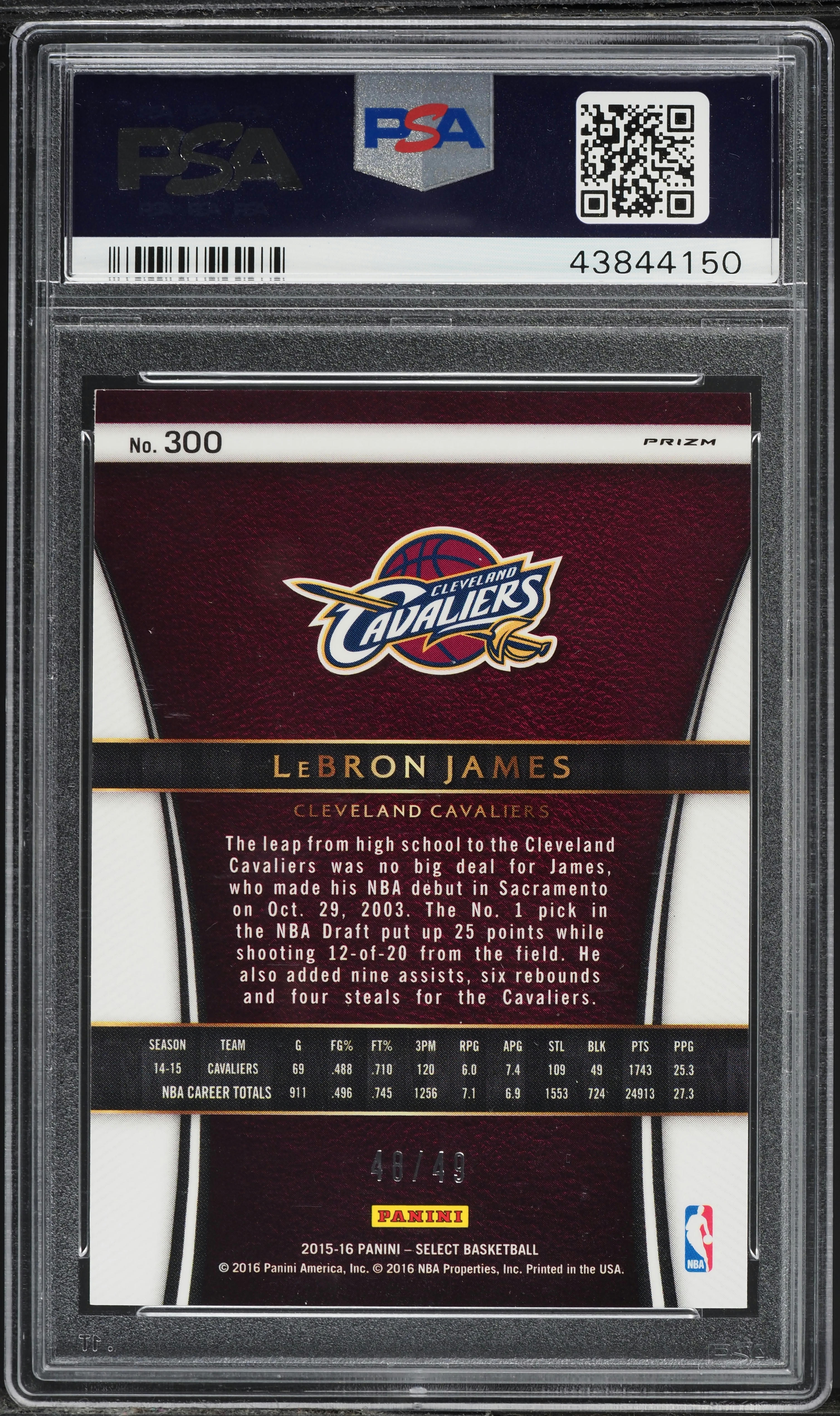 2015 Panini Select Copper Prizm LeBron James /49 #300 PSA 9 MINT