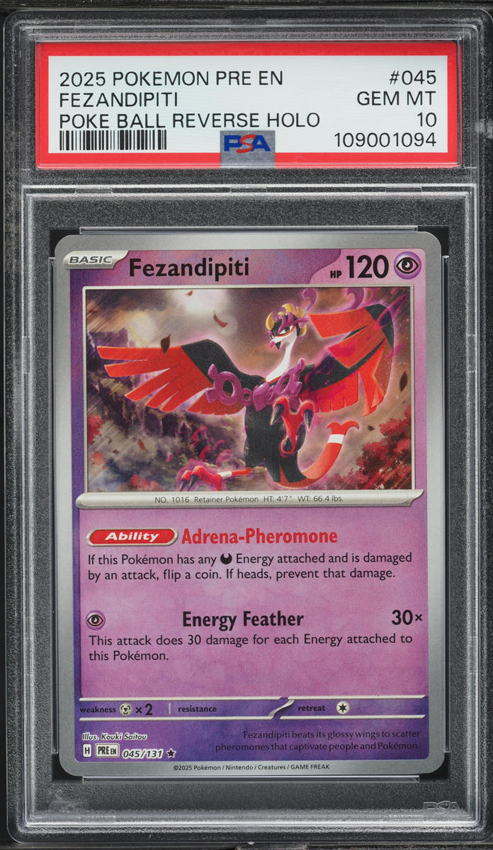 2025 Pokemon SV Prismatic Evolutions Poke Ball Reverse Holo Fezandipiti PSA 10