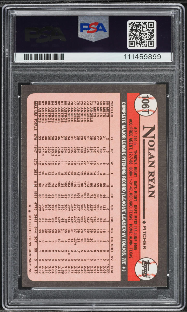 1989 Topps Traded Nolan Ryan #106T PSA 10 GEM MINT