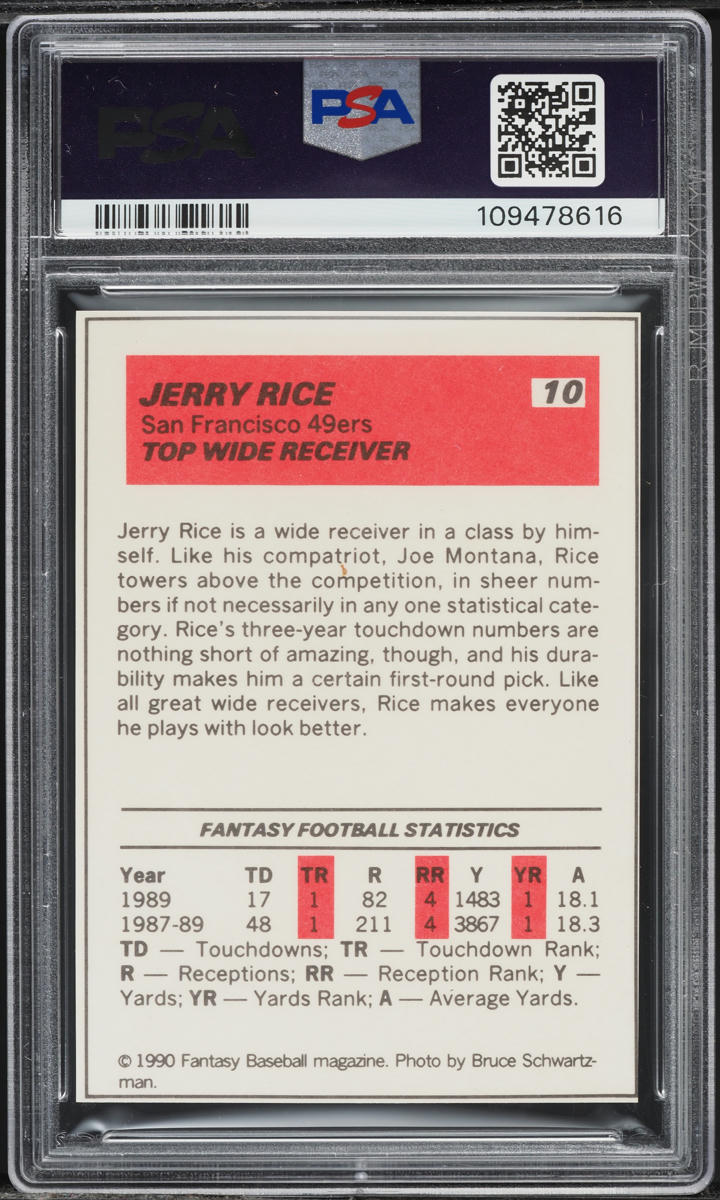 1990 Baseball Cards Presents Fantasy Baseball Jerry Rice #10 PSA 9