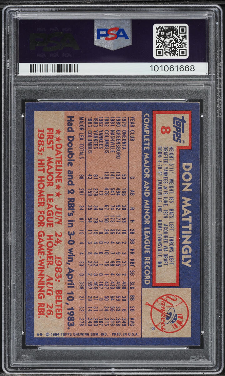 1984 Topps Don Mattingly ROOKIE #8 PSA 9 MINT