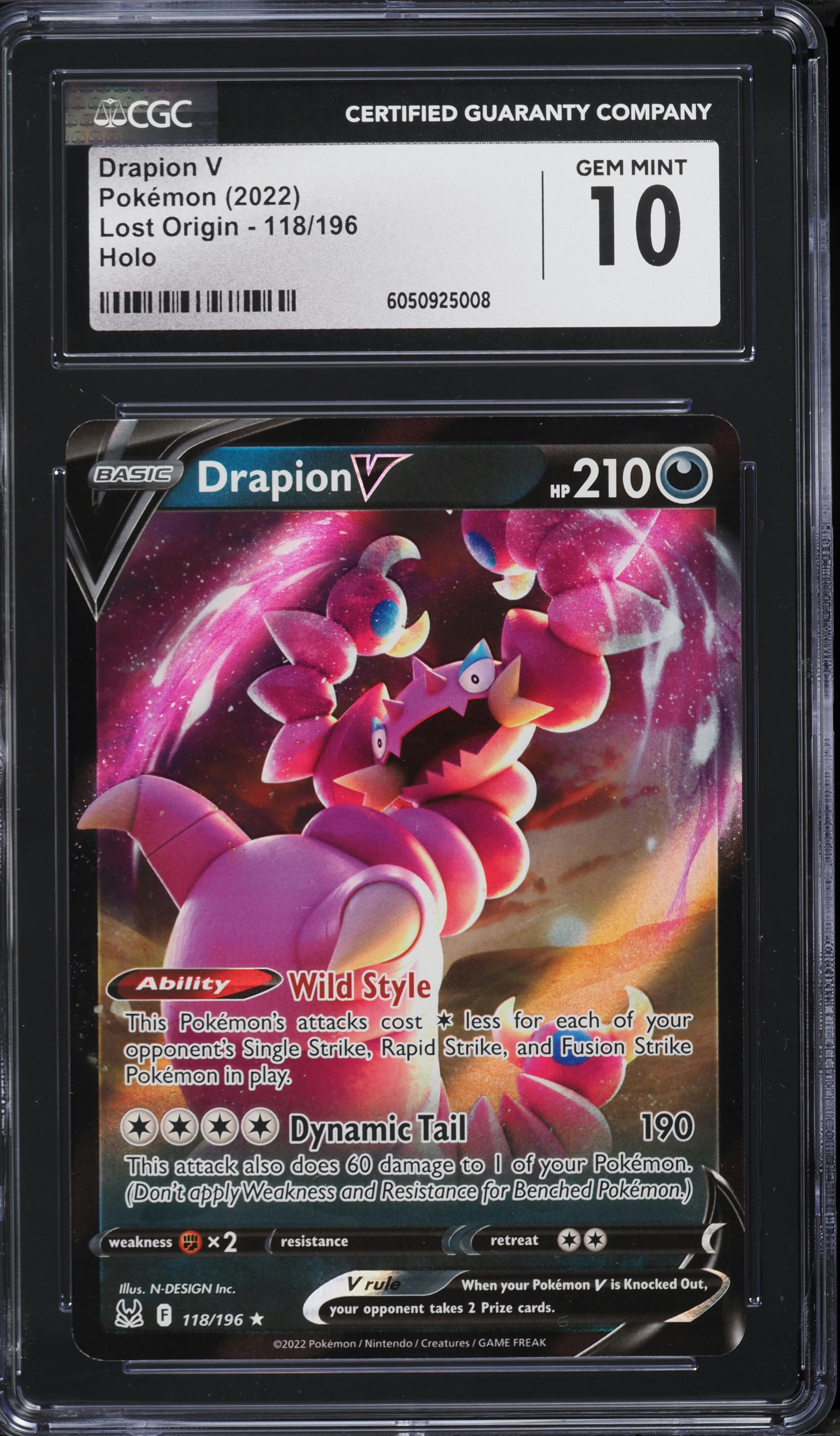 2022 Pokemon SWSH Lost Origin Holo Drapion V #118 CGC 10 GEM MINT on Fanatics Collect 2022 Pokemon SWSH Lost Origin Holo Drapion V #118 CGC 10 GEM MINT on Fanatics Collect