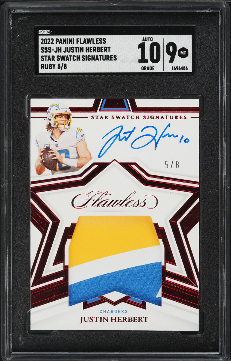 2022 Panini Flawless Star Swatch Ruby Justin Herbert PATCH AUTO /8 #SSS-JH SGC 9