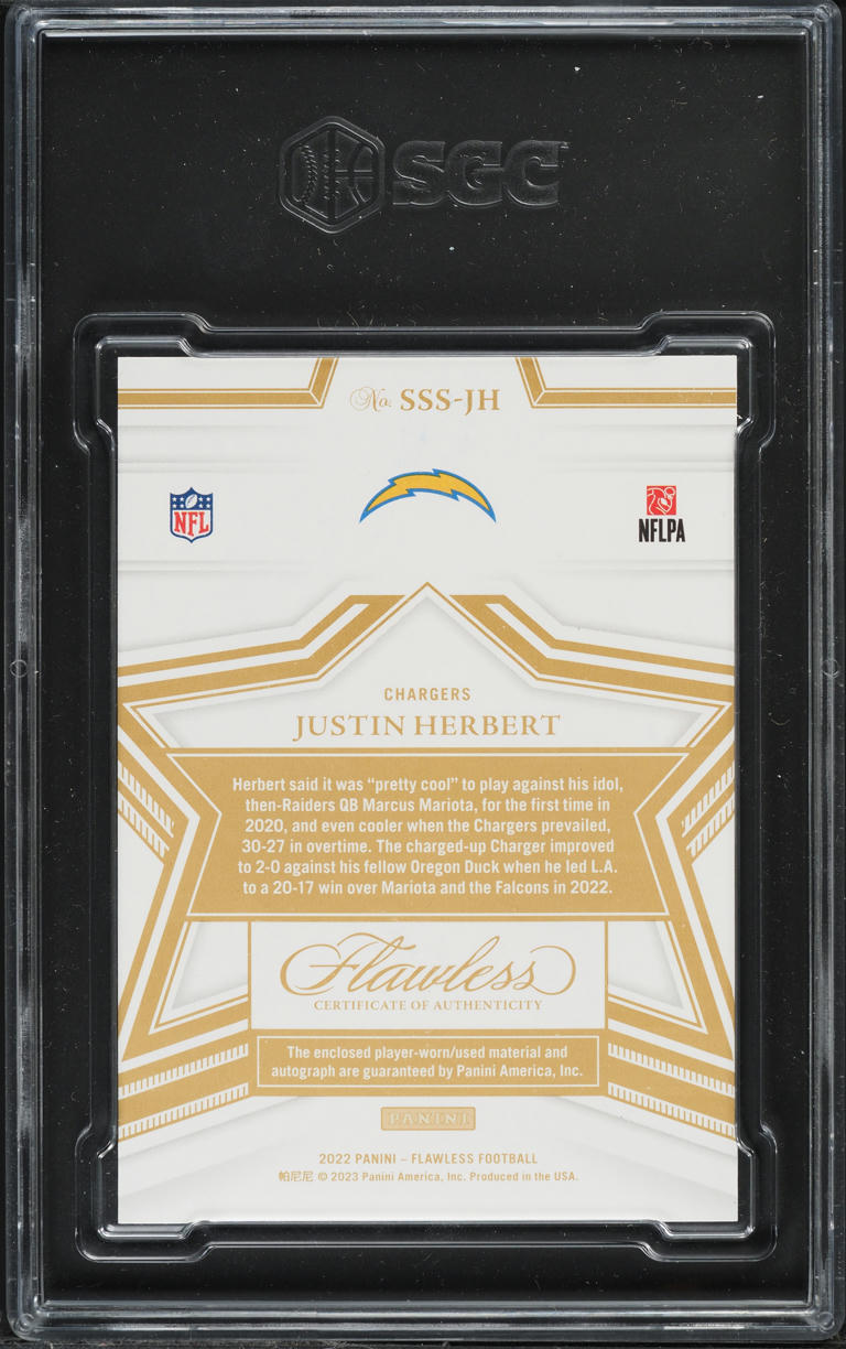 2022 Panini Flawless Star Swatch Ruby Justin Herbert PATCH AUTO /8 #SSS-JH SGC 9