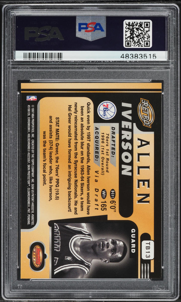 1996 Bowman's Best Retro Allen Iverson ROOKIE #TB13 PSA 10 GEM MINT