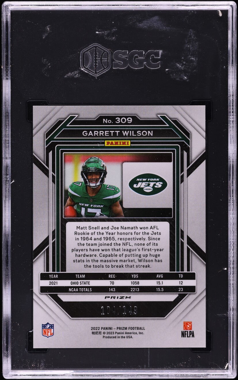 2022 Panini Prizm Red Wave Garrett Wilson ROOKIE /149 #309 SGC 9.5 MINT+