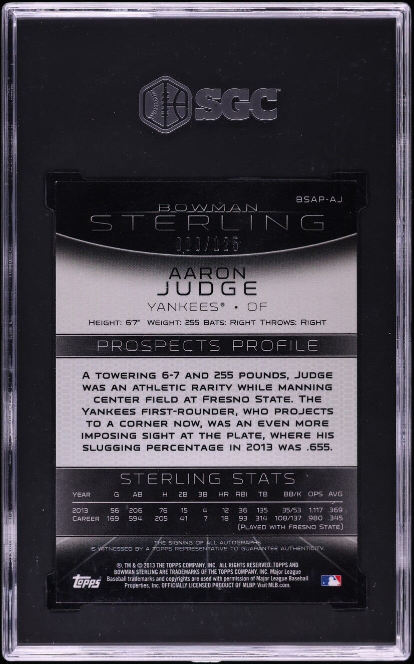 2013 Bowman Sterling Green Refractor Aaron Judge PROSPECT AUTO /125 SGC 9.5
