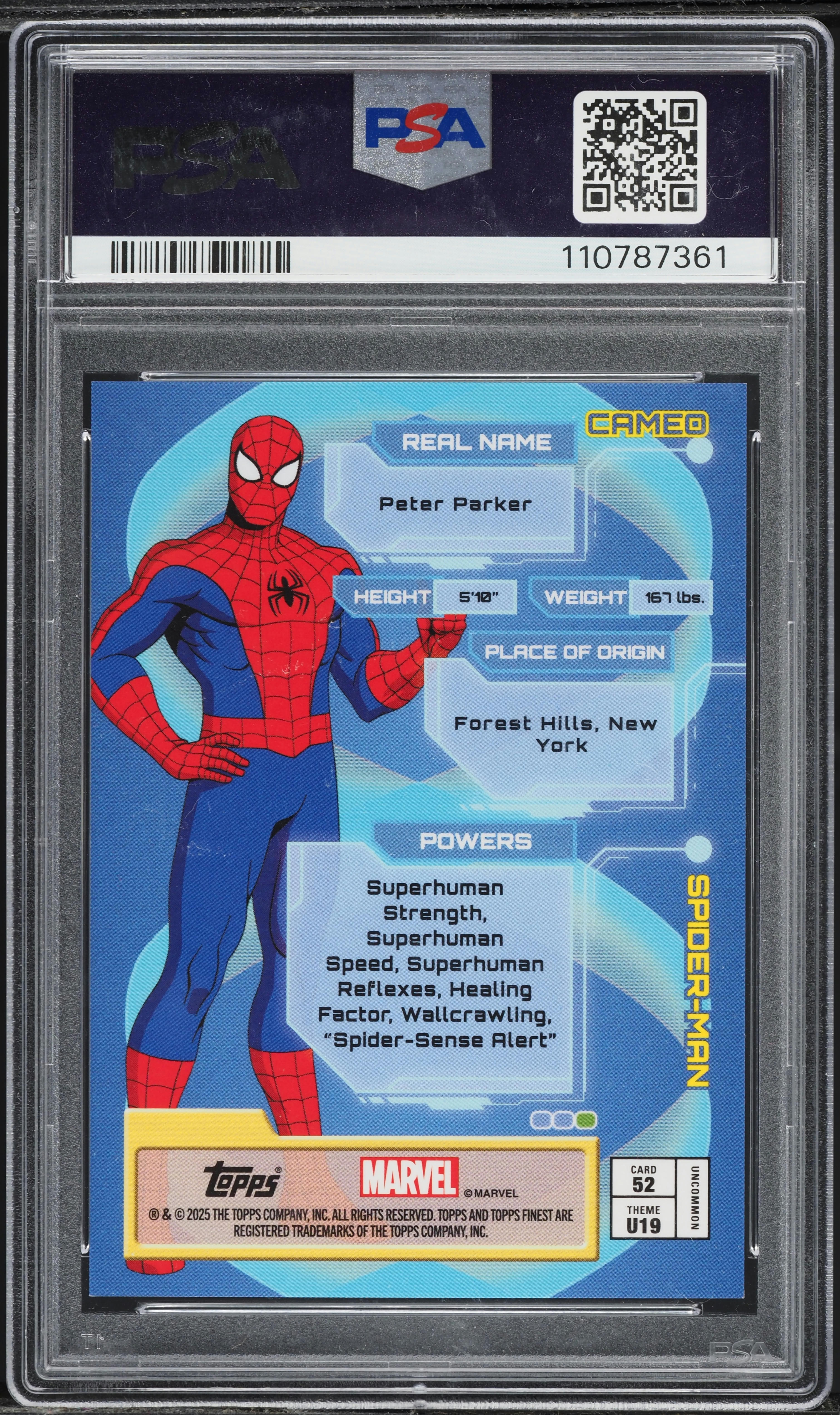 2025 Topps Finest X-Men '97 Gold Refractor Spider-Man /50 #52 PSA
