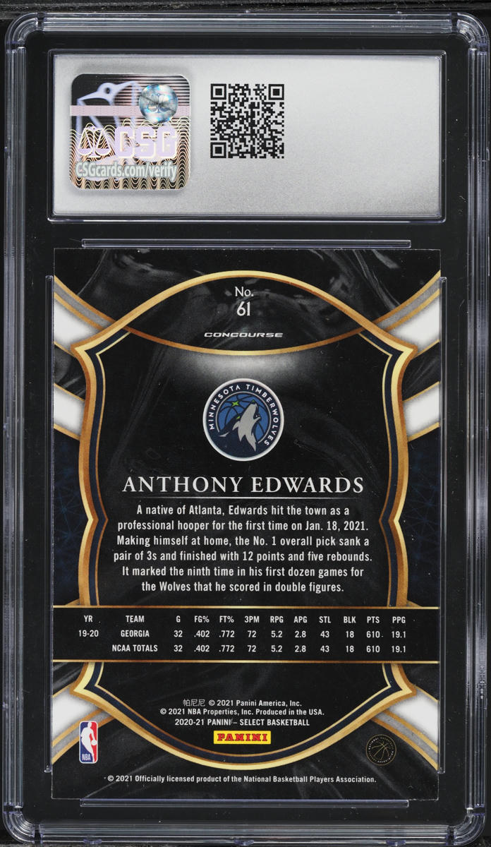 2020 Select Concourse Retail Blue Prizm Anthony Edwards ROOKIE #61 CSG 10 GEM