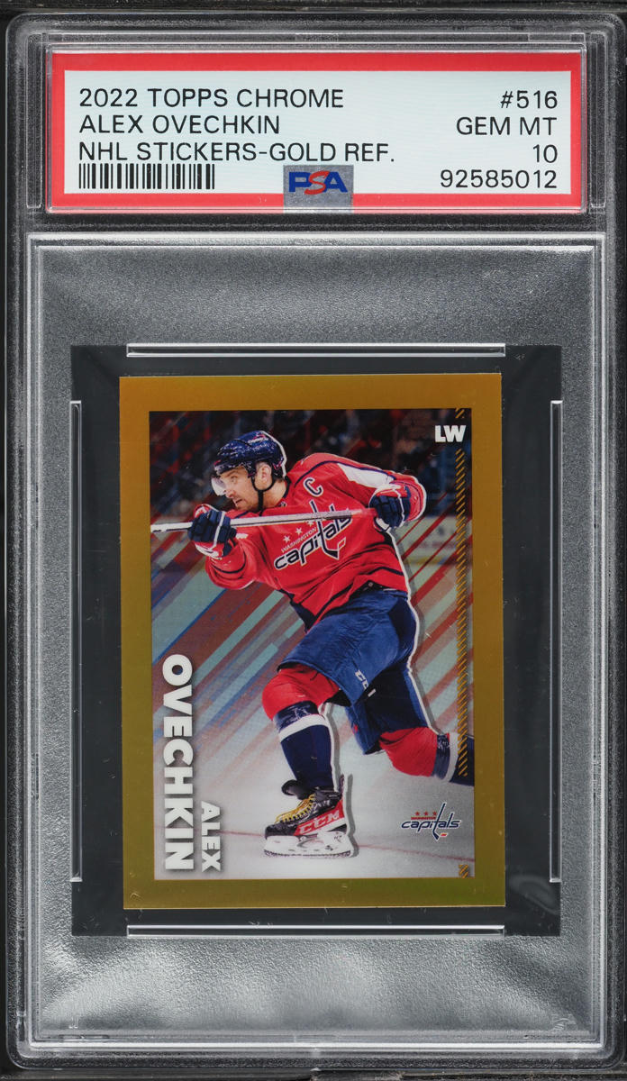 2022 Topps Chrome NHL Stickers Gold Refractor Alex Ovechkin #516 PSA 10 GEM MINT
