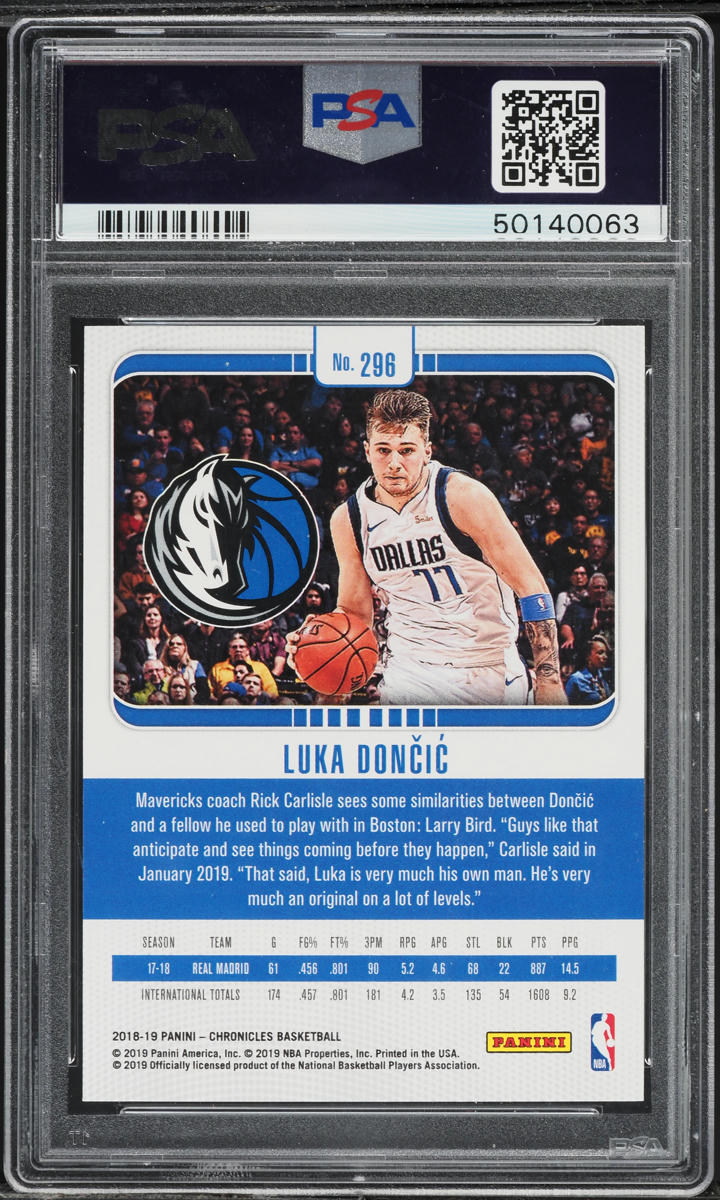 2018 Panini Chronicles Studio Luka Doncic ROOKIE #296 PSA 10 GEM