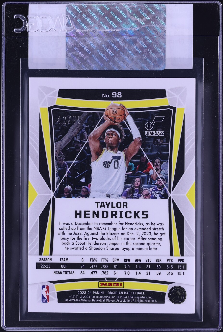 2023 Panini Obsidian Electric Etch Orange Flood Taylor Hendricks