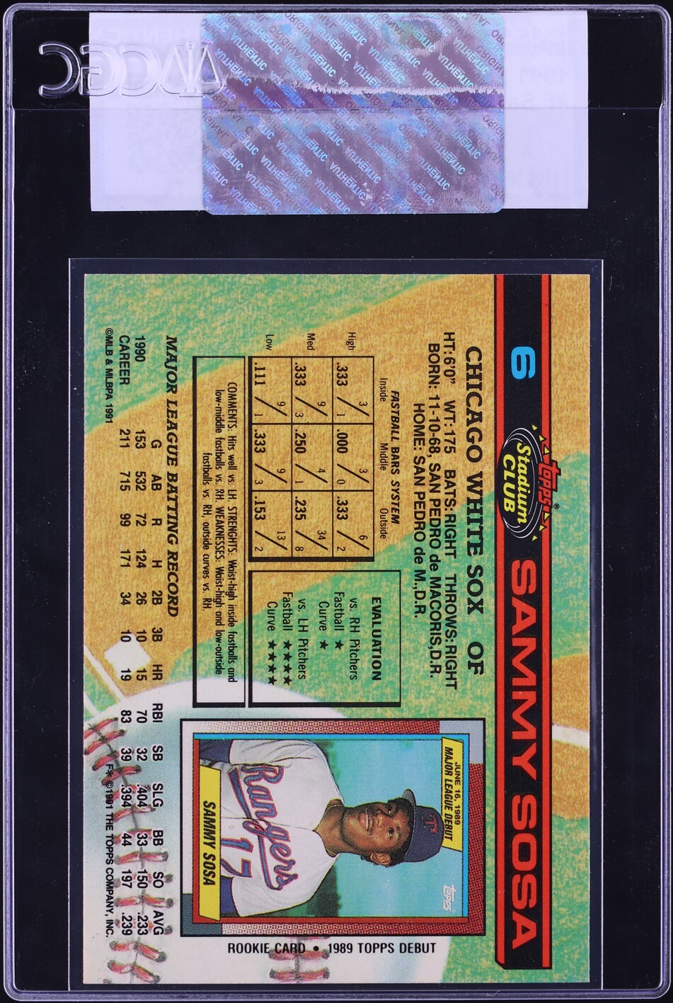 1991 Stadium Club Sammy Sosa #6 CGC AUTH