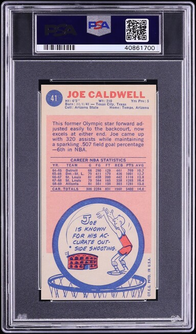 1969 Topps Basketball Joe Caldwell ROOKIE #41 PSA 8 NM-MT