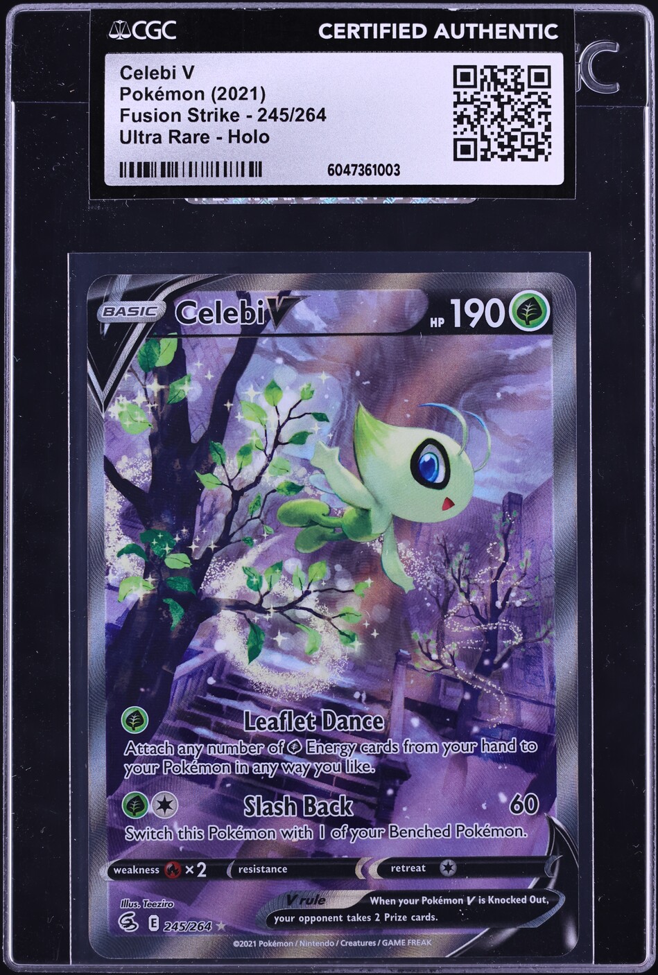 2021 Pokemon Sword & Shield Fusion Strike Full Art Celebi V #245 CGC AUTH