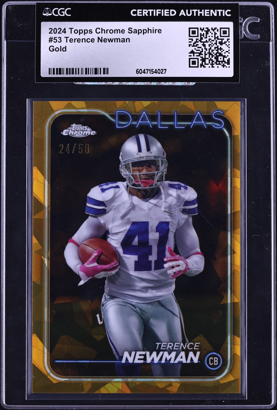 2024 Topps Chrome Sapphire Gold Terence Newman /50 #53 CGC AUTH