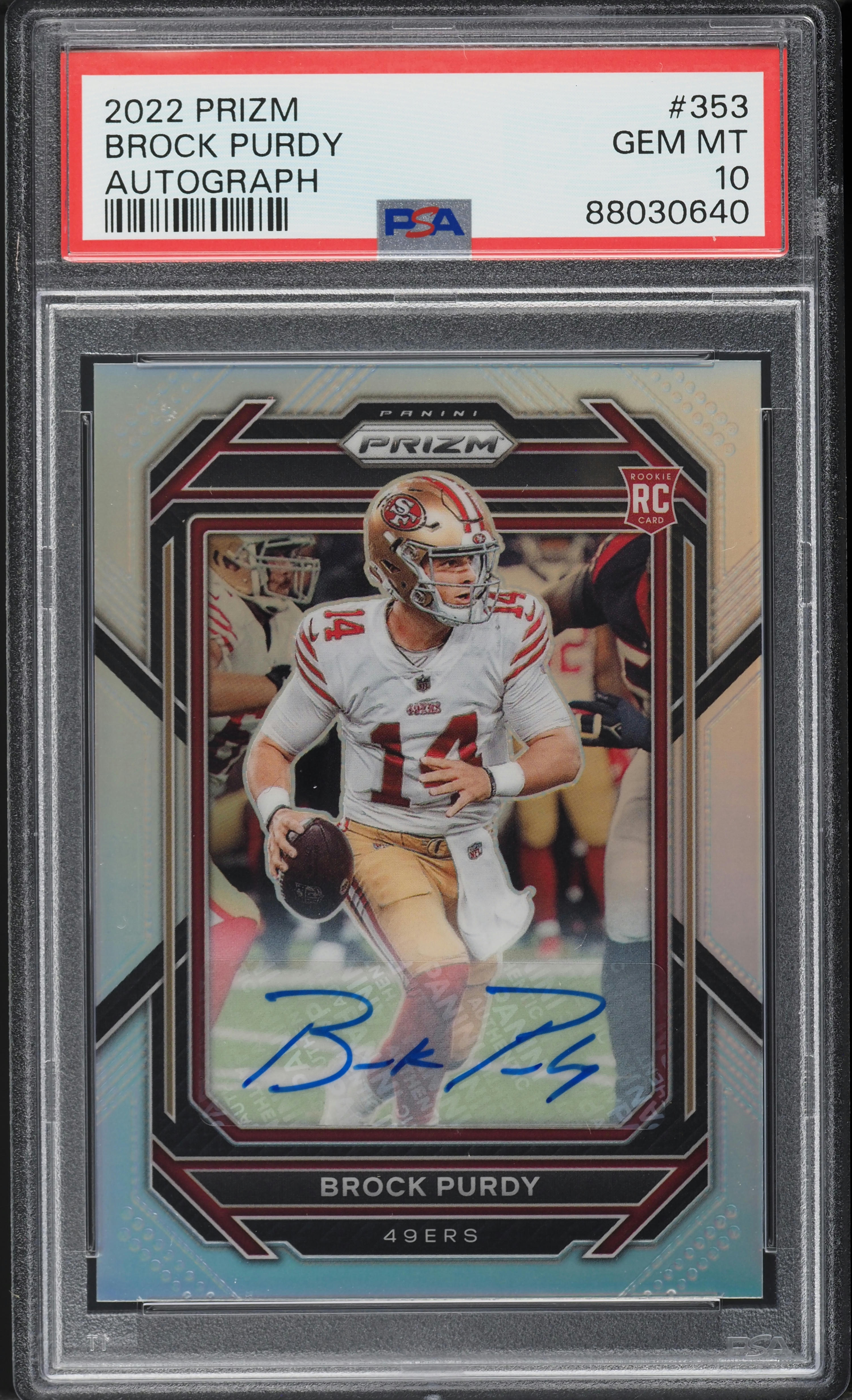 2022 Panini Prizm Silver Brock Purdy ROOKIE AUTO #353 PSA 10 GEM