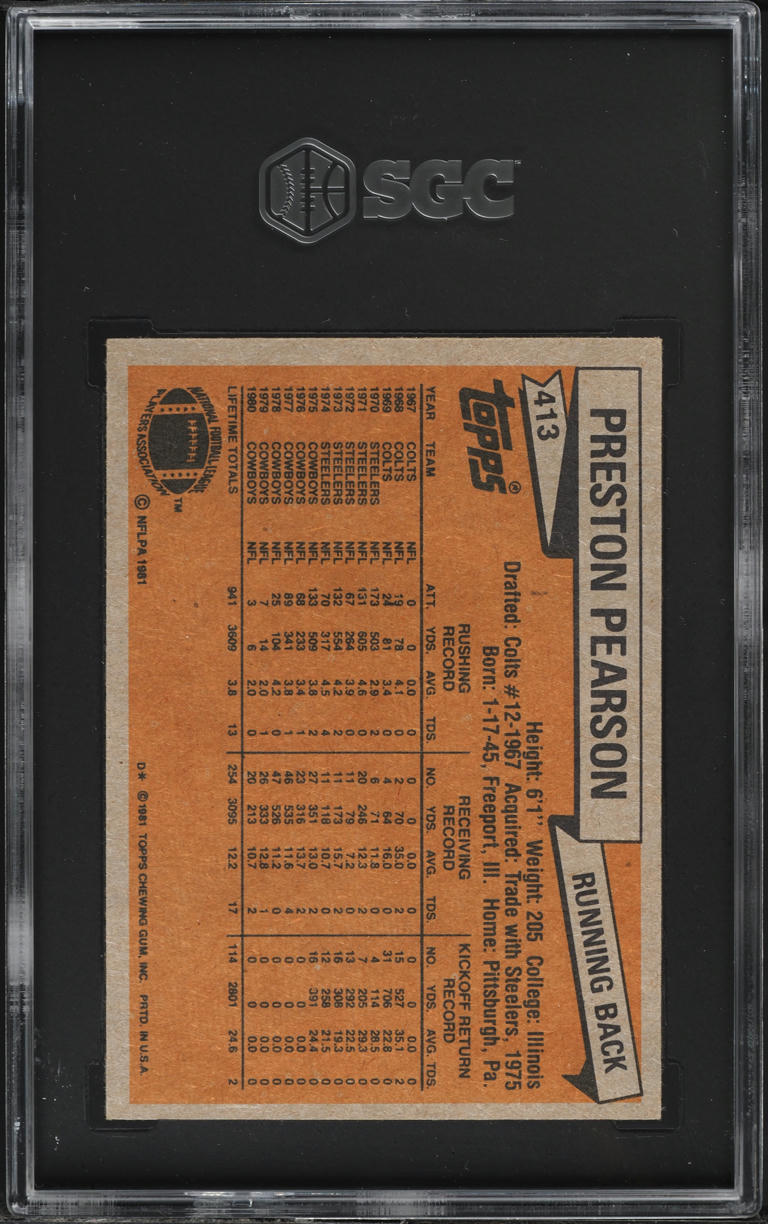 1981 Topps Football Preston Pearson #413 SGC 8 NM-MT