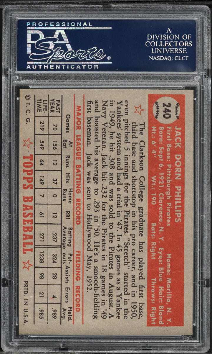 1952 Topps Jack Phillips #240 PSA 6 EXMT