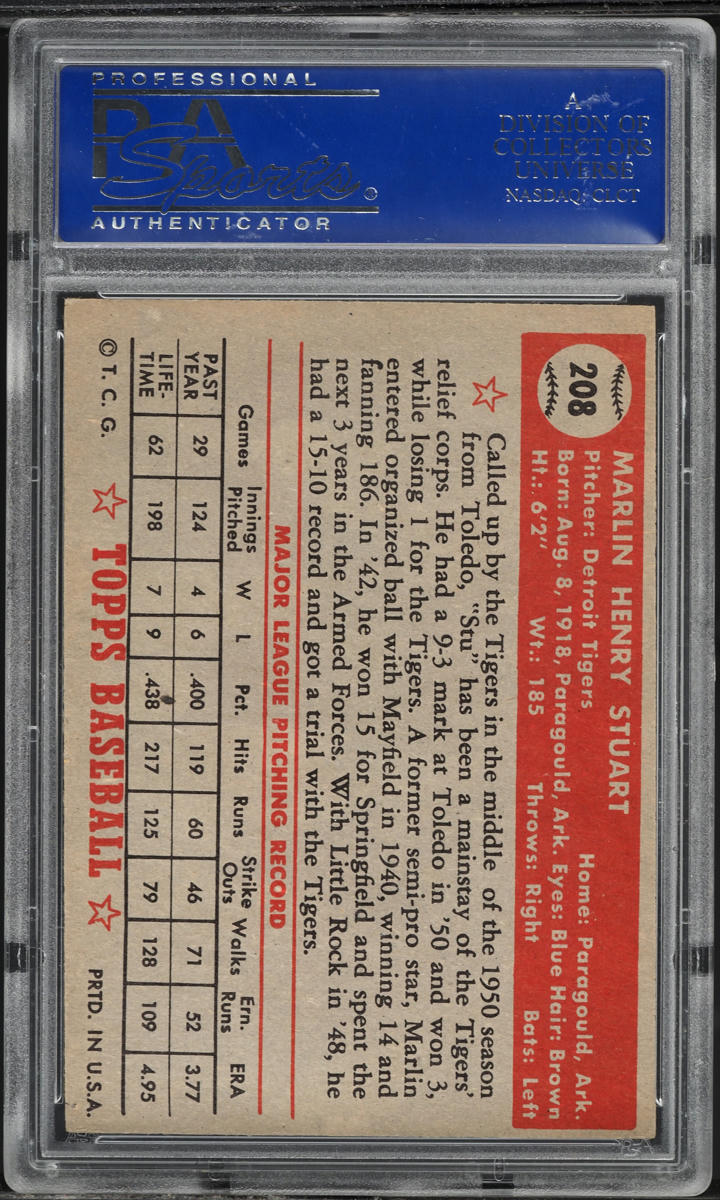 1952 Topps Marlin Stuart #208 PSA 6 EXMT
