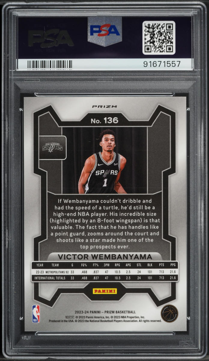 2023 Panini Prizm Silver Victor Wembanyama ROOKIE #136 PSA 10 GEM MINT