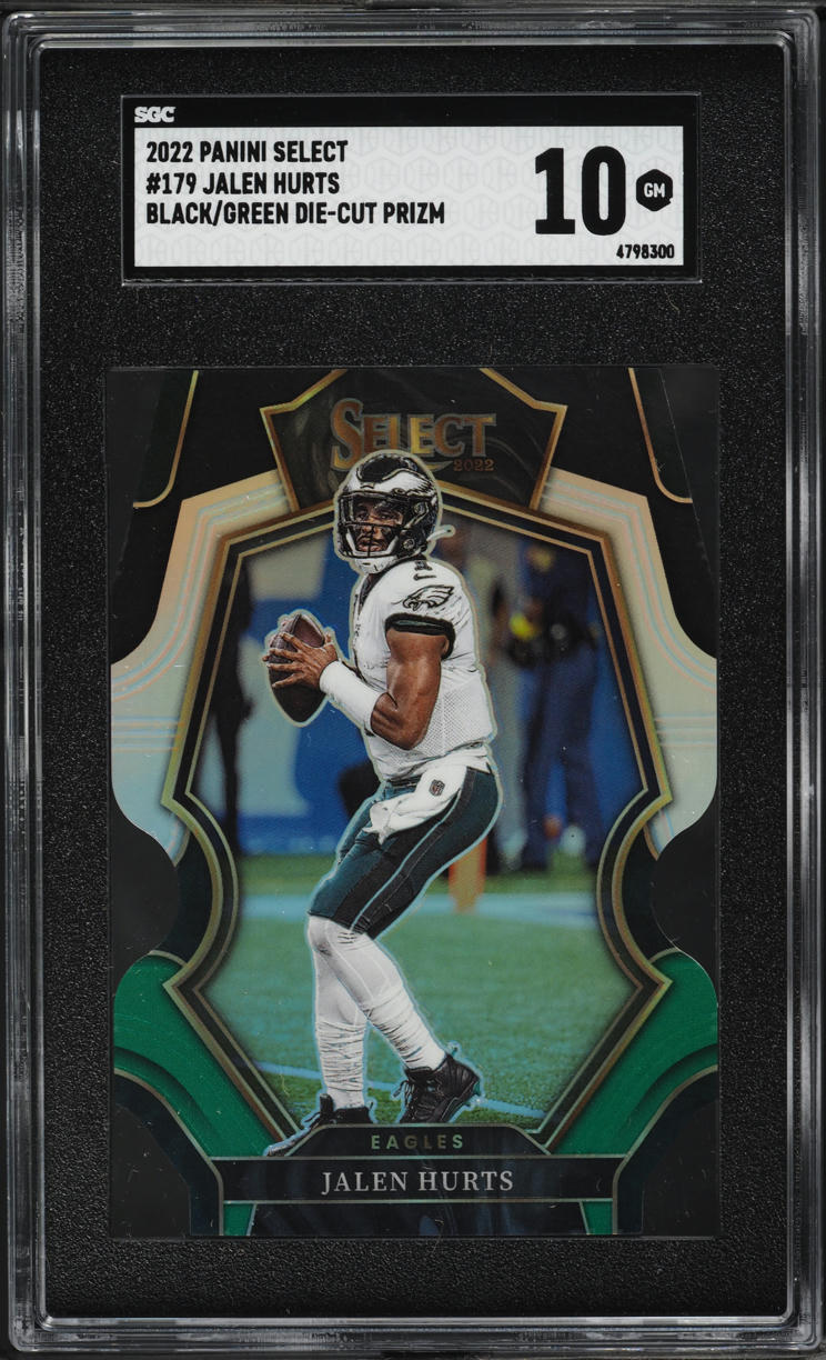 2022 Select Premier Black Green Prizm Die-Cut Jalen Hurts #179 SGC 10 GEM MINT